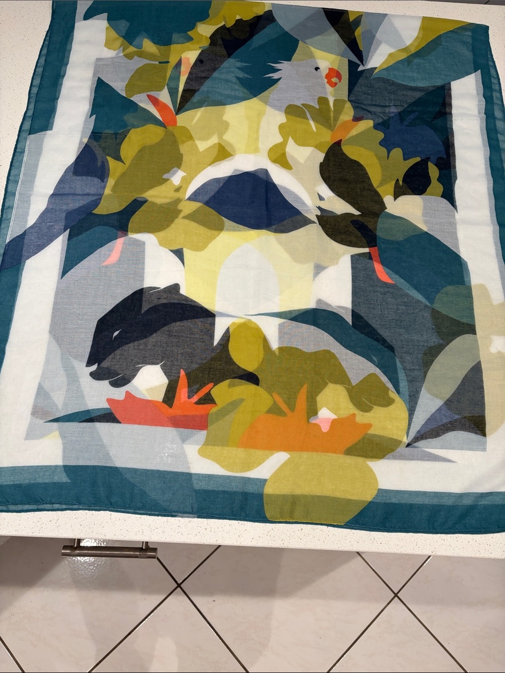 Gerry Weber Edition - Abstract Botanical Scarf in Teal, Olive, Mustard, Coral.